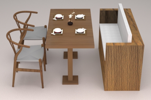 新中式叉骨椅胡桃木色餐桌卡座組合