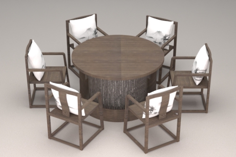 新中式胡桃木色桌椅組合
