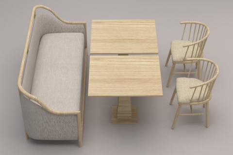 新中式淡雅風實木原木色方桌卡座餐椅組合