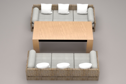 簡約休閑松木實木餐桌布藝軟包沙發組合