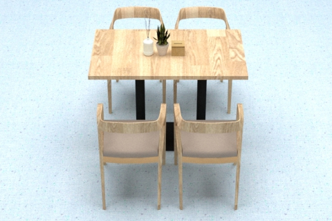 餐飲店簡約四人板式餐桌布藝軟包A字椅組合