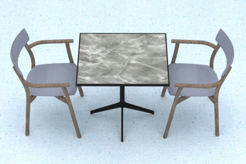 二人位中式水紋大理石餐桌實木布藝椅子組合