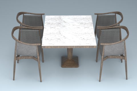 水墨紋大理石餐桌日式簡約實木餐椅組合