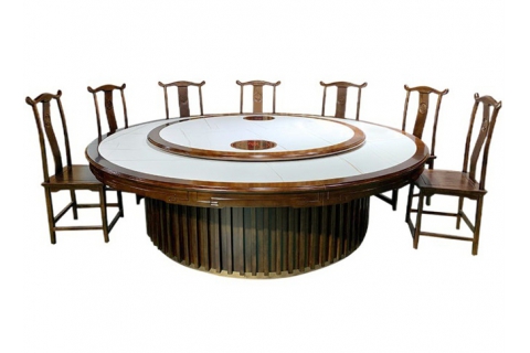 新中式電動轉盤電磁爐火鍋桌椅組合