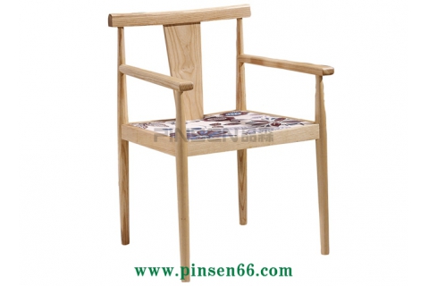 新中式實木仿皮軟包餐椅