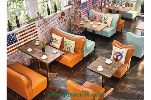 歐式皮質雙座單座咖啡廳卡座沙發餐桌椅