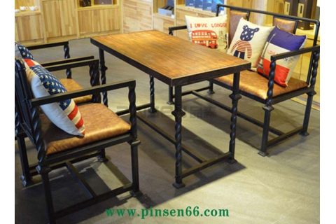 美式loft復古創意酒吧餐桌椅 做舊咖啡廳餐桌椅 鐵藝實木休閑吧餐桌椅